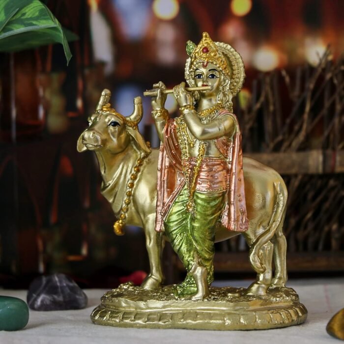 alikiki Hindu God Lord Krishna Statue - 5.3“H Baby Krishna Idol w/Cow Nandi Stat... - Image 4