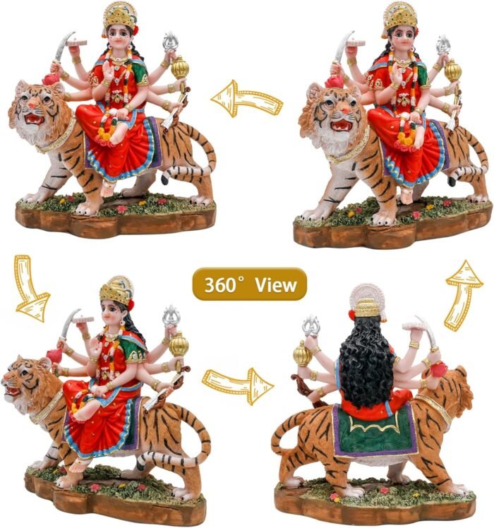 Hindu Goddess Durga Statue Big - 8.5” Indian God Durga MATA Idol on Tiger Statue... - Image 3