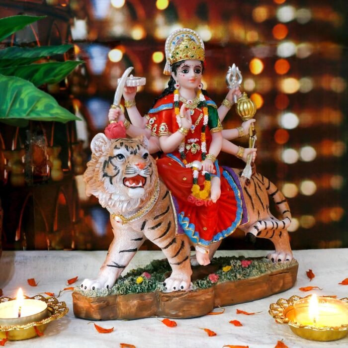 Hindu Goddess Durga Statue Big - 8.5” Indian God Durga MATA Idol on Tiger Statue... - Image 4