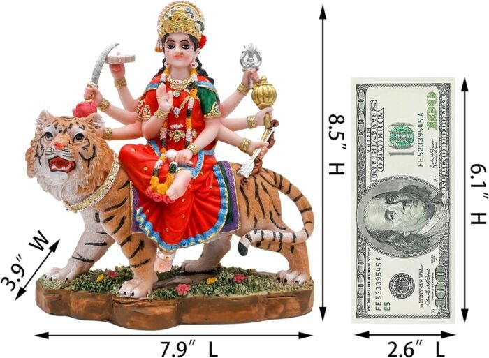 Hindu Goddess Durga Statue Big - 8.5” Indian God Durga MATA Idol on Tiger Statue... - Image 6