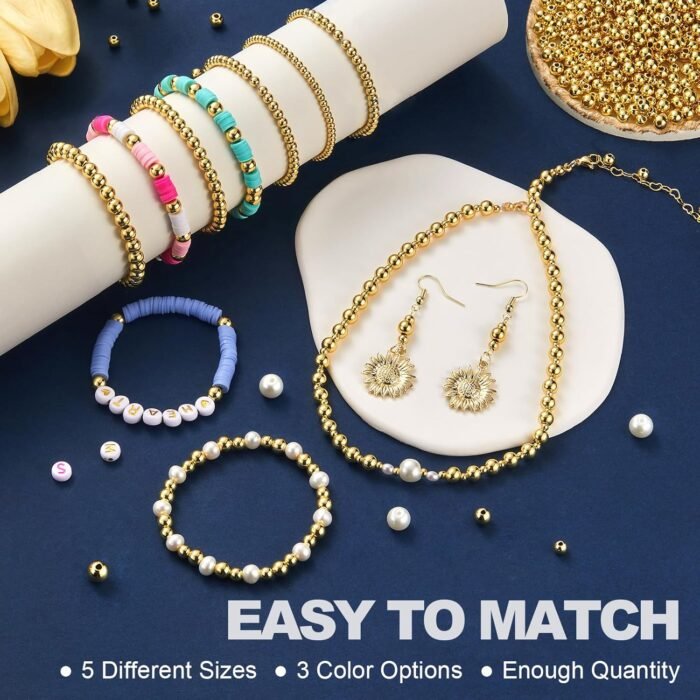 300pcs 18K Gold Filled Beads for Bracelets 3mm Round Smooth Spacer Mini Seamless... - Image 8