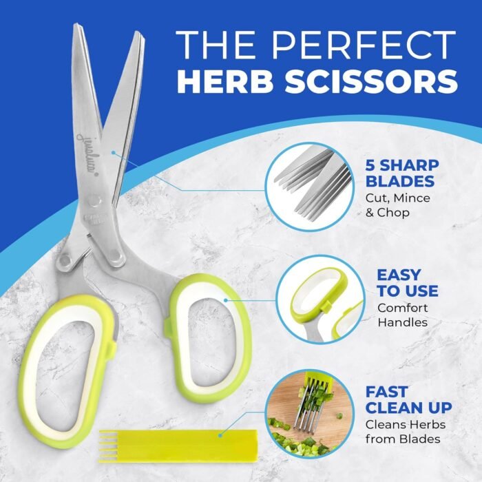 Jenaluca 5 Blade Herb Scissors - Salad Scissors - Cut & Chop Fresh Herbs & Leafy... - Image 3