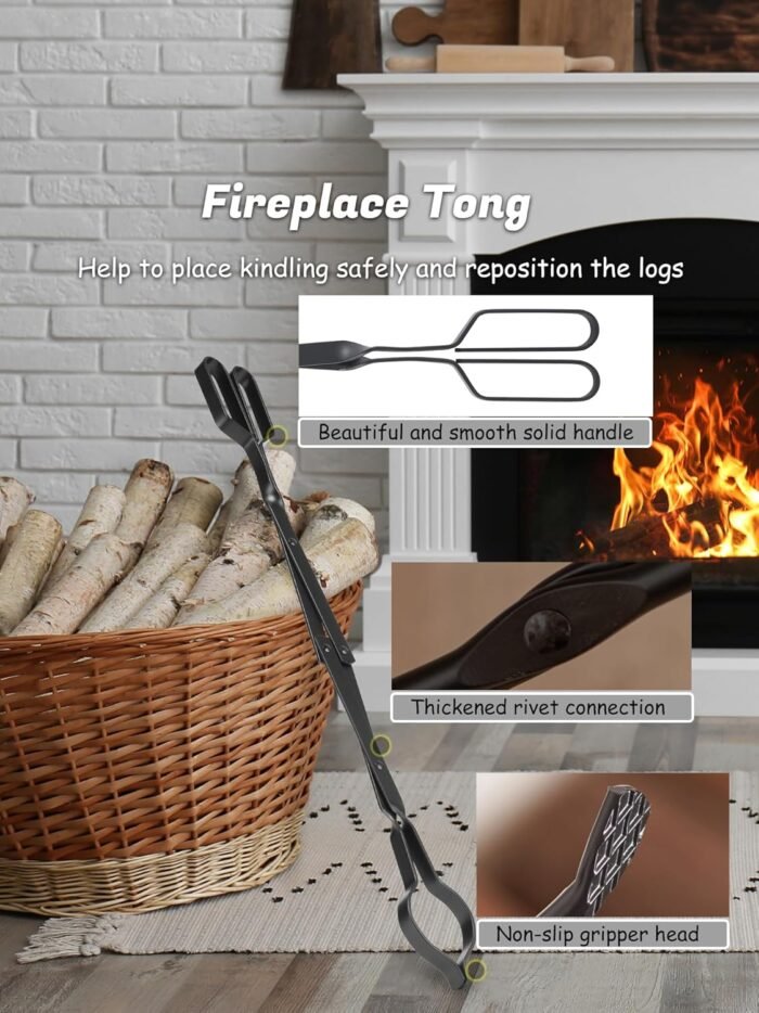 Lichamp Gothic Fireplace Tools Set, 5-Pieces Indoor Outdoor Sturdy Fire Place Po... - Image 4
