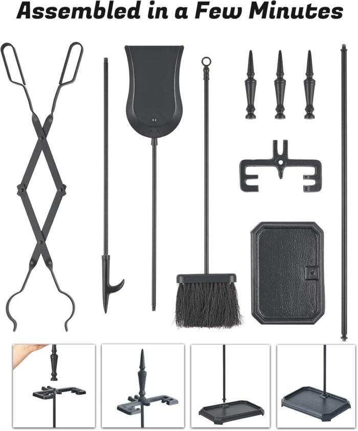 Lichamp Gothic Fireplace Tools Set, 5-Pieces Indoor Outdoor Sturdy Fire Place Po... - Image 8