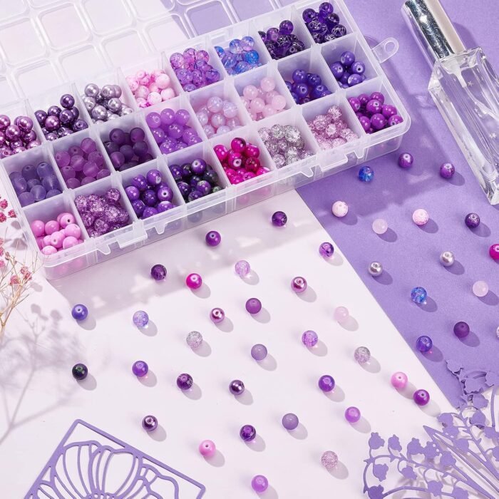 PH PandaHall 720pcs 8mm Purple Glass Beads 24 Color Round Bracelet Beads Loose C... - Image 7