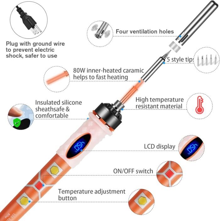 80W Portable Soldering Iron Kit, Upgraded LCD Display Soldering Iron, Adjustable... - Image 4