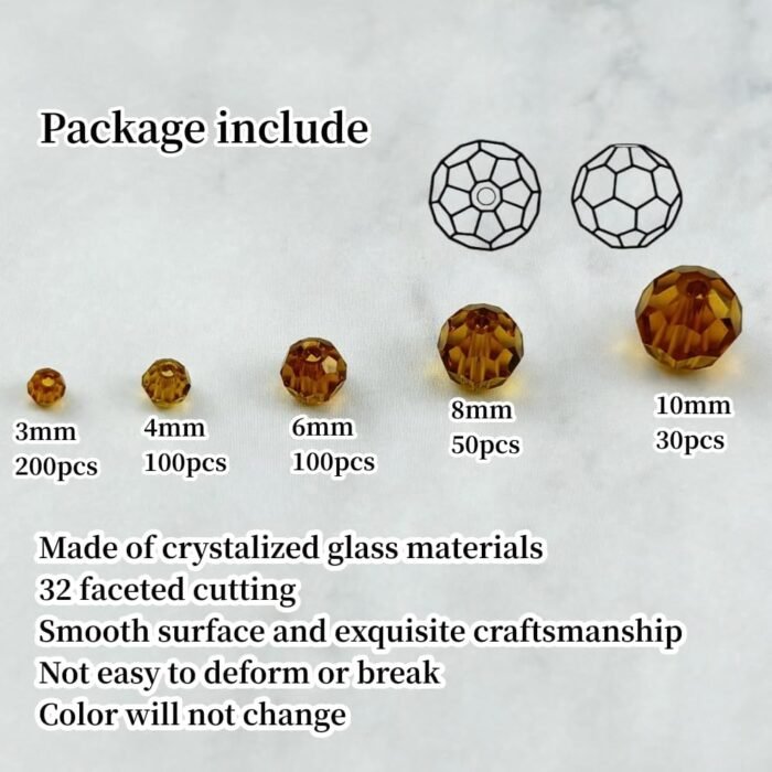 480pcs Crystal Glass Beads 3mm 4mm 6mm 8mm 10mm Round Faceted Glass Beads Crysta... - Image 3