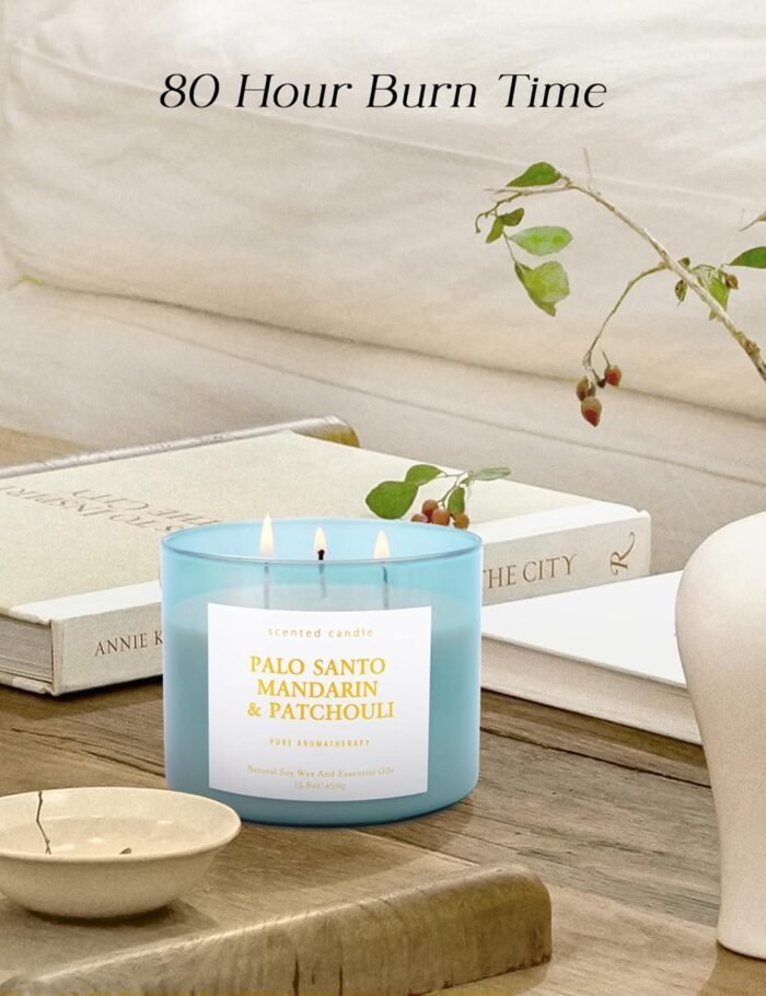 Palo Santo Mandarin Patchouli Candle - 3 Wick Highly Scented Candles for Home - ... - Image 8