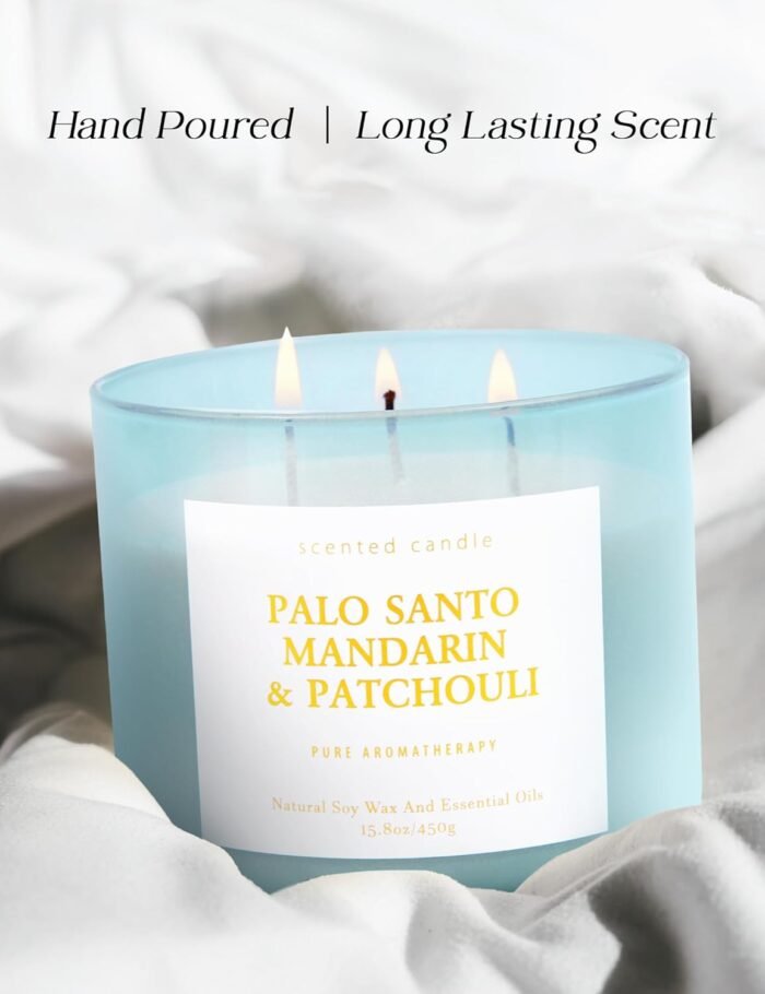 Palo Santo Mandarin Patchouli Candle - 3 Wick Highly Scented Candles for Home - ... - Image 9