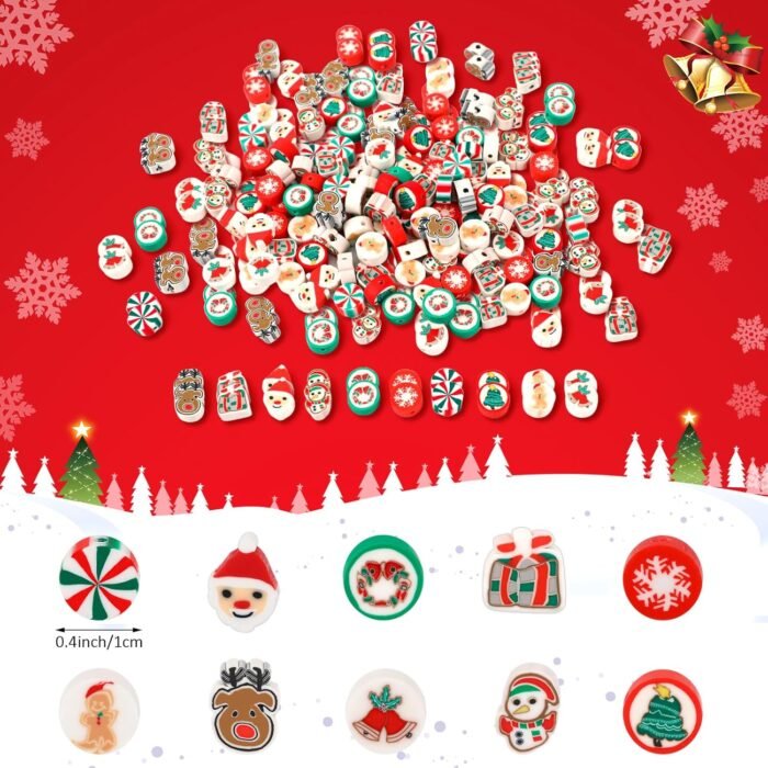 Augshy Christmas Polymer Clay Beads, 300PCS Xmas Heishi Spacer Assorted Santa Cl... - Image 3