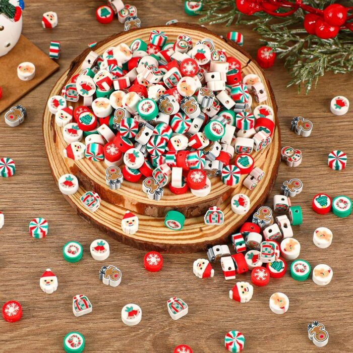 Augshy Christmas Polymer Clay Beads, 300PCS Xmas Heishi Spacer Assorted Santa Cl... - Image 4