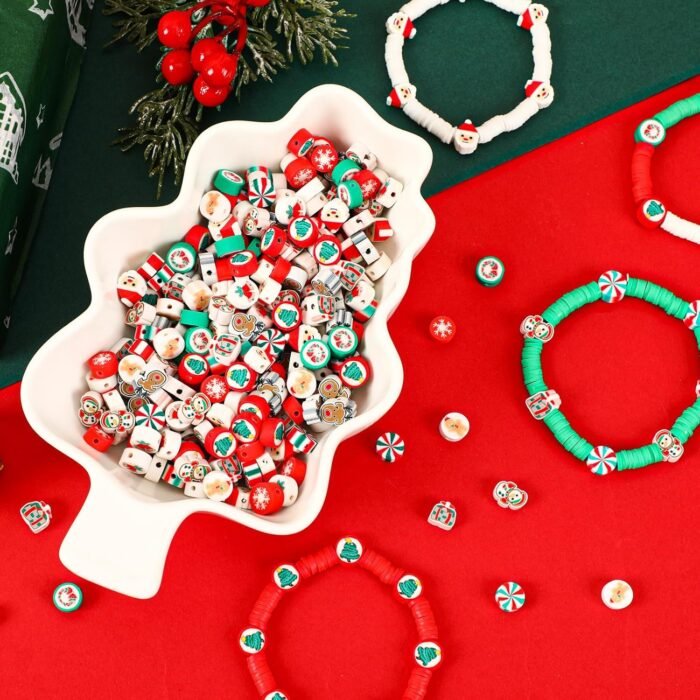 Augshy Christmas Polymer Clay Beads, 300PCS Xmas Heishi Spacer Assorted Santa Cl... - Image 5