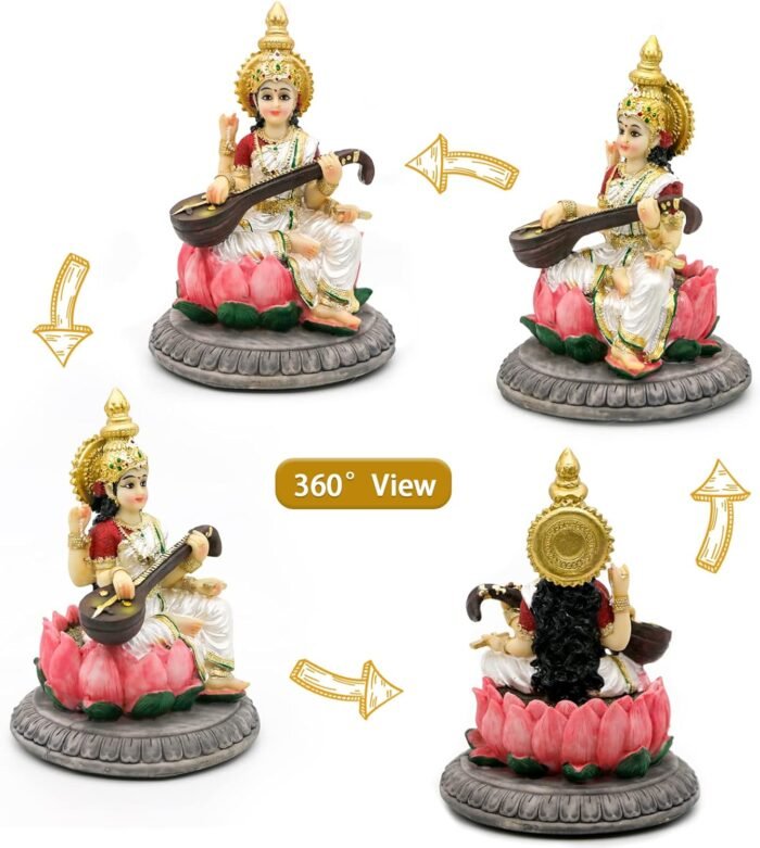 Hindu Goddess Saraswati Idol Statue - 5.1”H Saraswati Statue Indian Spiritual Cu... - Image 6