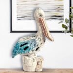 Pelican Statue Figurine Coral Reef Beach Home Decor (Blue Pelican on Post) 13 3/... - Image 3