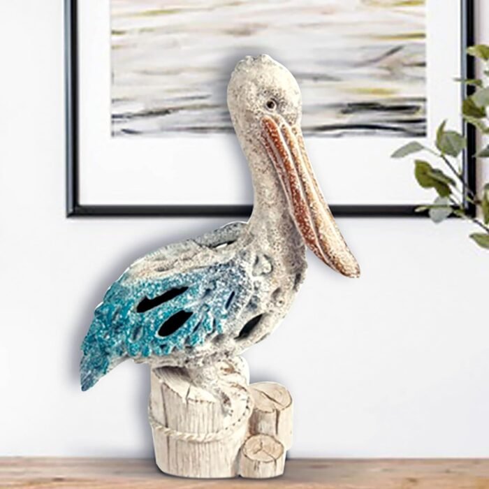 Pelican Statue Figurine Coral Reef Beach Home Decor (Blue Pelican on Post) 13 3/... - Image 3