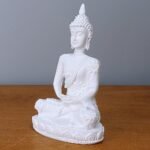 White Mini Buddha Yoga Meditation Statue Harmonious Figurine Collectible Sandsto... - Image 3