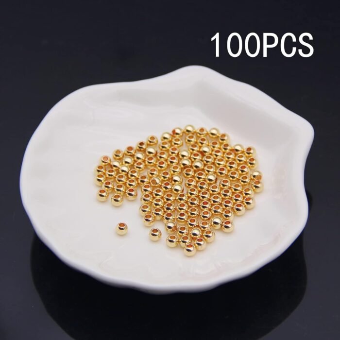 100Pcs 14k Gold Filled Spacer Beads for Jewelry Making, 4mm Round Golden Beads - Image 4