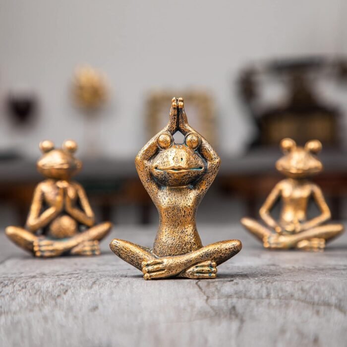Bronze Frog Figurines, 3-Piece Yoga Decor Set, Antique Bronze Color, Handmade Ho... - Image 4