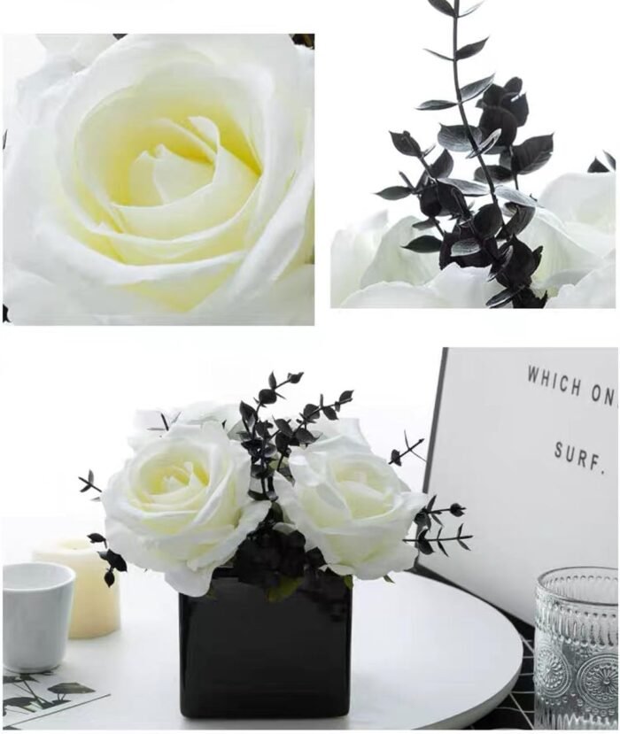 LADADA Artificial Flowers with Small Ceramic Vases, Roses in Vases Plastic Artif... - Image 3