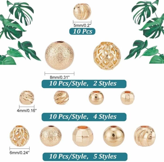 PH PandaHall 120pcs 14K Gold Spacer Beads 4/5/6/8mm Beads Brass Round Beads Meta... - Image 3