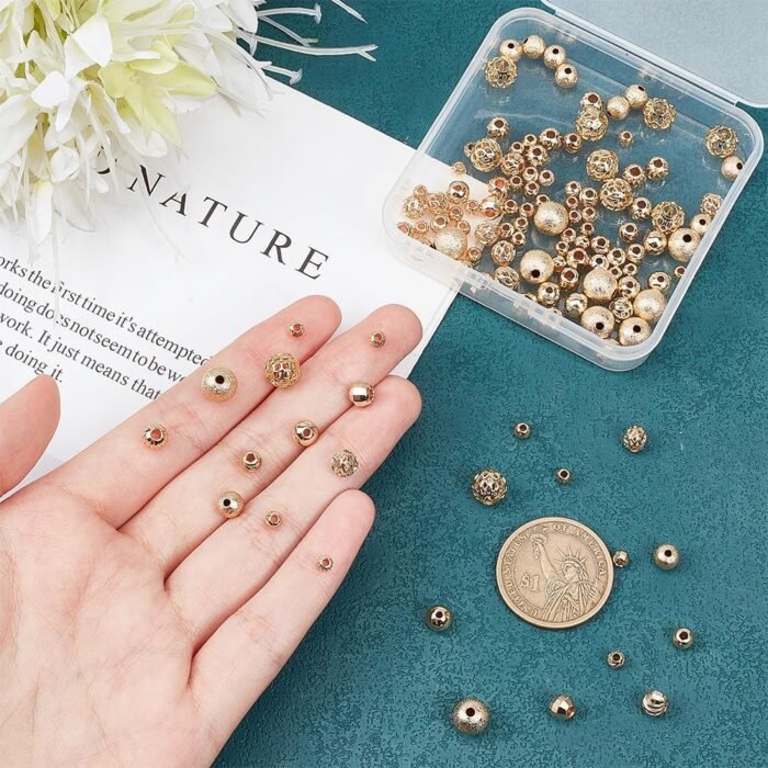 PH PandaHall 120pcs 14K Gold Spacer Beads 4/5/6/8mm Beads Brass Round Beads Meta... - Image 4