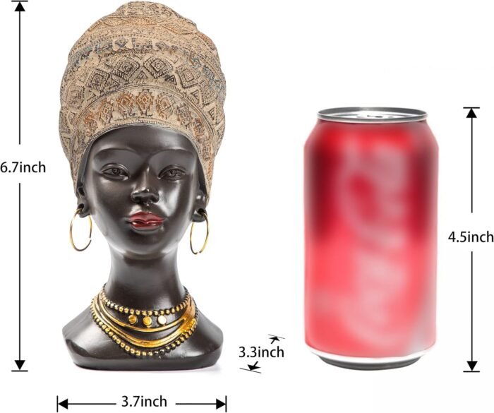 Antique Brown African Women Statue for Tabletop, Shelf, Bookshelf, Desk, Modern ... - Image 3