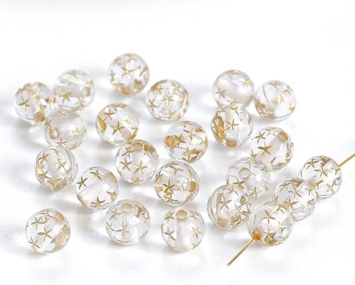 LadayPoa 200pcs 8mm Acrylic Clear Gold Star Round Beads Glass Ball Beads for Jew... - Image 3