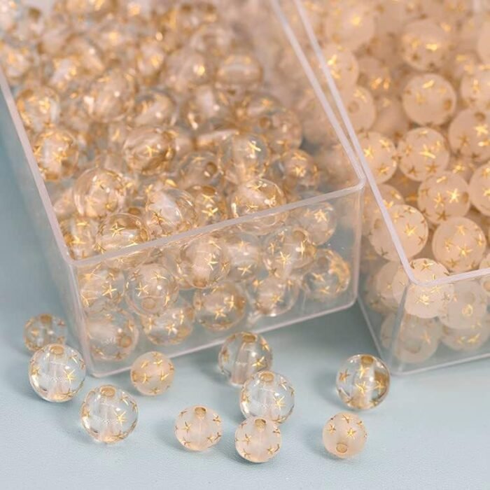 LadayPoa 200pcs 8mm Acrylic Clear Gold Star Round Beads Glass Ball Beads for Jew... - Image 4