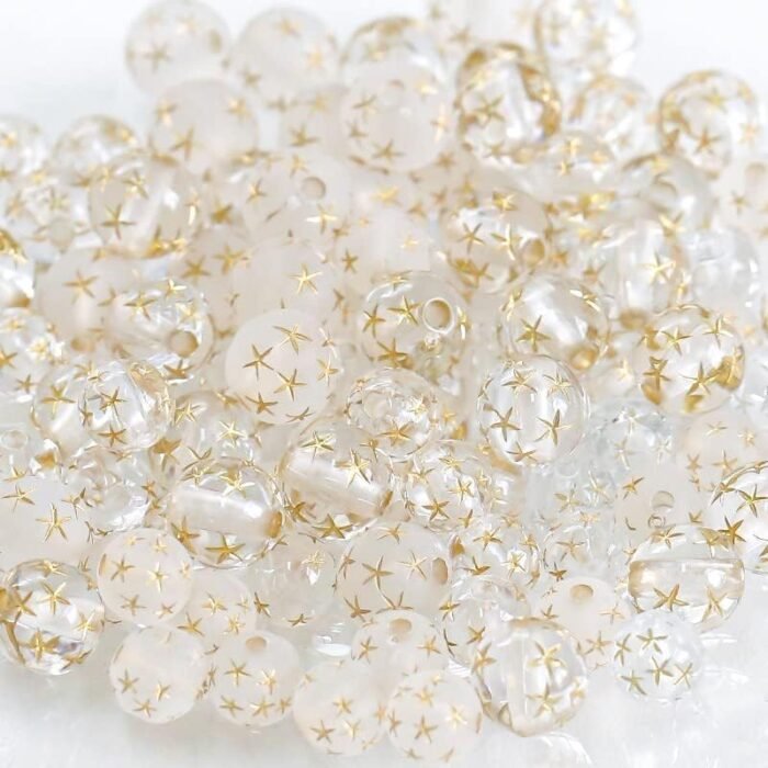 LadayPoa 200pcs 8mm Acrylic Clear Gold Star Round Beads Glass Ball Beads for Jew... - Image 8