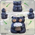 Solar Twins Black Bear Garden Statues with Purple LED Flowers - Resin Outdoors D... - Image 3