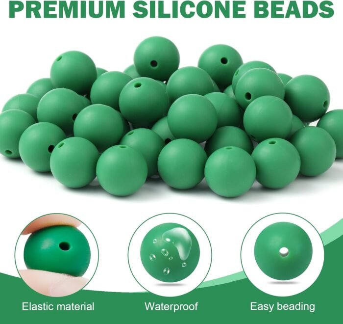 100Pcs Silicone Beads - 15mm Green Silicone Beads for Keychain Making, Pens, Bra... - Image 5