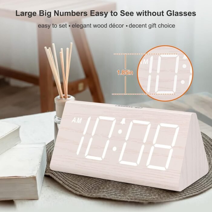 DreamSky Wooden Digital Alarm Clock for Bedroom - Living Room Desk Clock with La... - Image 3