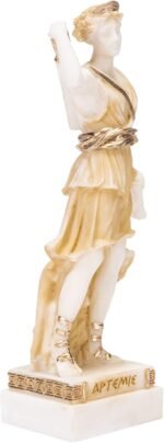 Goddess Artemis Diana Greek Statue Nature Moon Gold Tone Alabaster 6.2 Inches - Image 3
