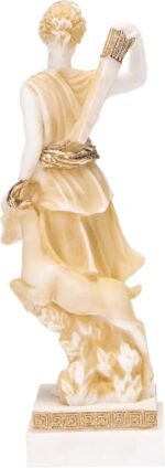 Goddess Artemis Diana Greek Statue Nature Moon Gold Tone Alabaster 6.2 Inches - Image 4