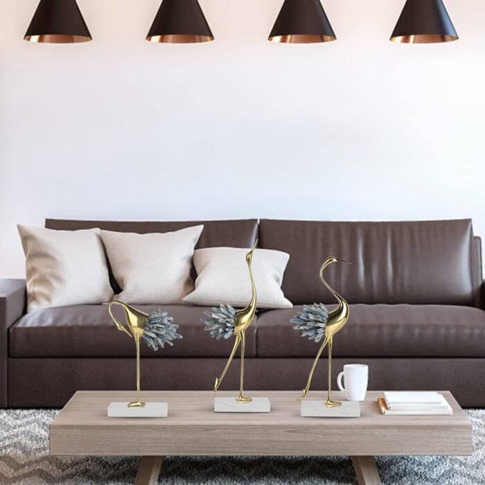 suruim Gold Decor Accents,Brass Birds Statues Gold Home Decor Modern Crystal Dec... - Image 3