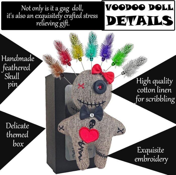 Voodoo Doll with 9 Real Feathered Skull Pins - Harness The Power of Curses for I... - Image 5