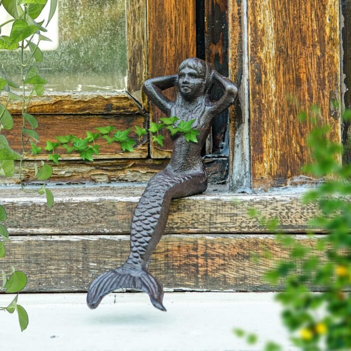 Sungmor Heavy Duty Cast Iron Mermaid Statue - 26CM Tall Sitting Mermaid Figure O... - Image 3