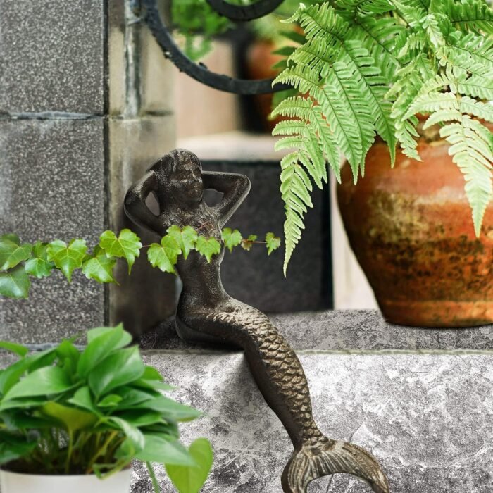 Sungmor Heavy Duty Cast Iron Mermaid Statue - 26CM Tall Sitting Mermaid Figure O... - Image 4