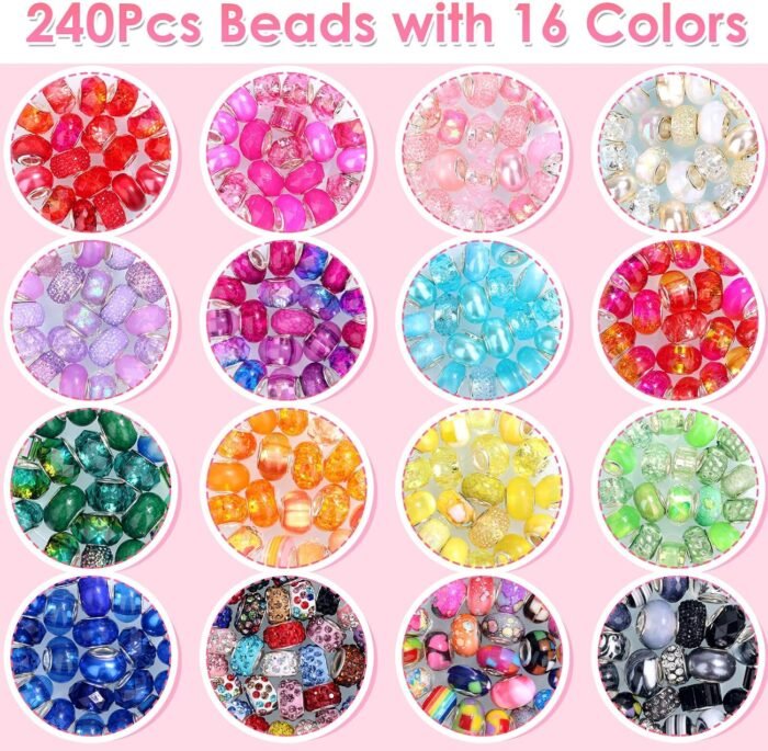 Cludoo 240 Piece Large Hole Beads for Jewelry Making, 16 Color European Bulk Cra... - Image 3