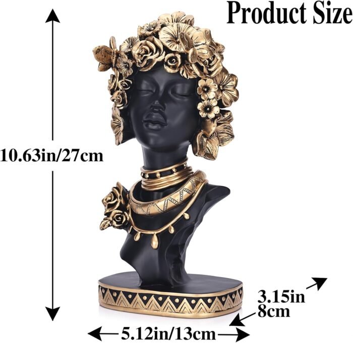 African American Woman Bust Statue, Vintage African Figurines and Sculptures, El... - Image 3