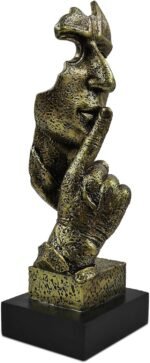Silence is Golden Statues, Bronze Thinker Sculpture, 12'' Modern Abstract Decor ... - Image 3