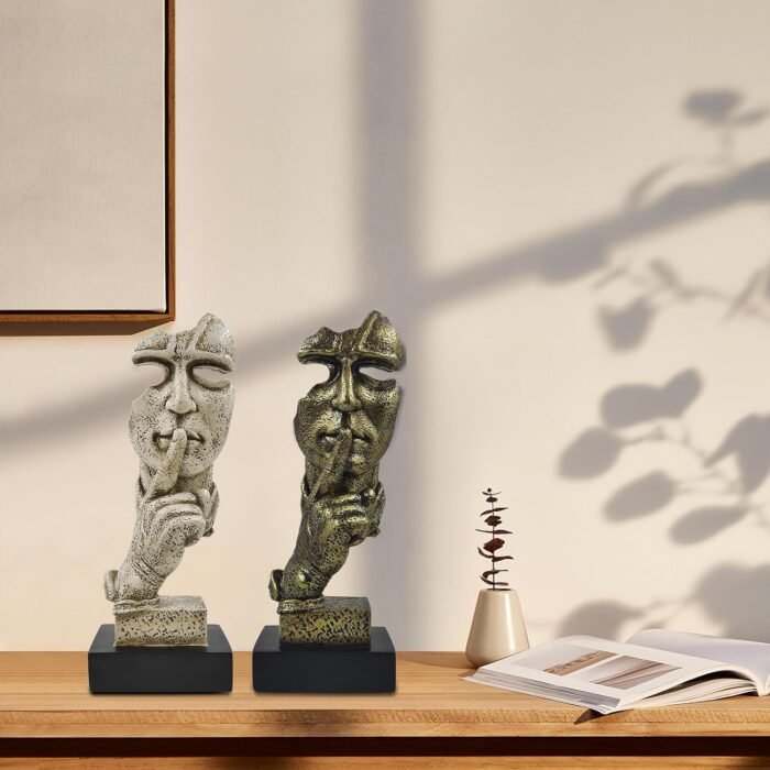 Silence is Golden Statues, Bronze Thinker Sculpture, 12'' Modern Abstract Decor ... - Image 8