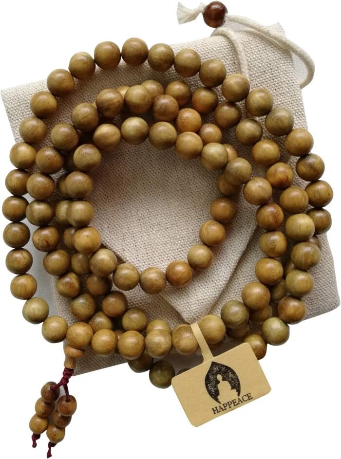HAPPEACE 8mm Natural Fragrant Green Sandalwood 108 Mala Meditation Beads - Tibet... - Image 3