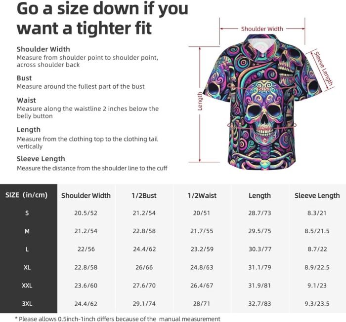 Augenstern Men's Psychedelic-Skulls-Death Casual Short Sleeve Hawaiian Shirt, Bu... - Image 3