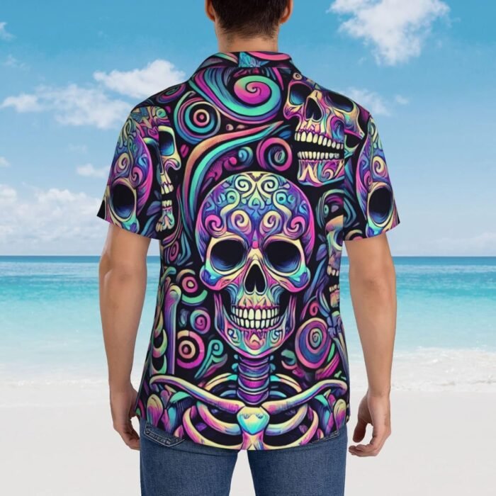 Augenstern Men's Psychedelic-Skulls-Death Casual Short Sleeve Hawaiian Shirt, Bu... - Image 6