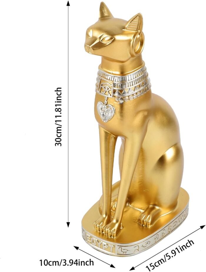 Gold Egyptian Cat Goddess Bastet Statue, Handcrafted Resin Gold Cat Statue, Myst... - Image 3