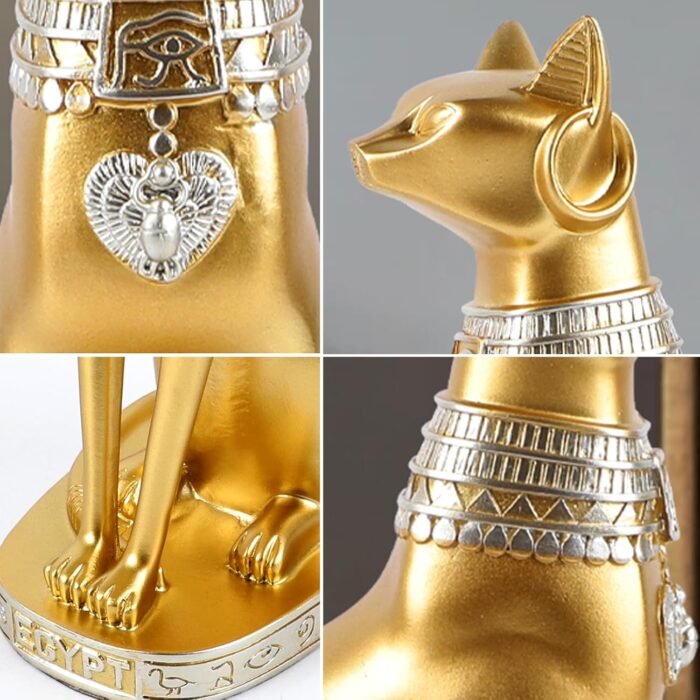 Gold Egyptian Cat Goddess Bastet Statue, Handcrafted Resin Gold Cat Statue, Myst... - Image 4
