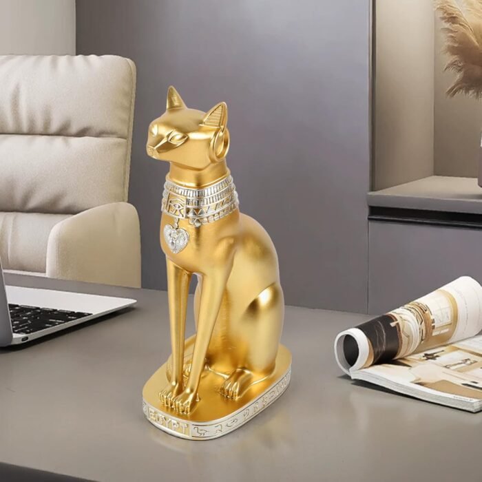 Gold Egyptian Cat Goddess Bastet Statue, Handcrafted Resin Gold Cat Statue, Myst... - Image 5