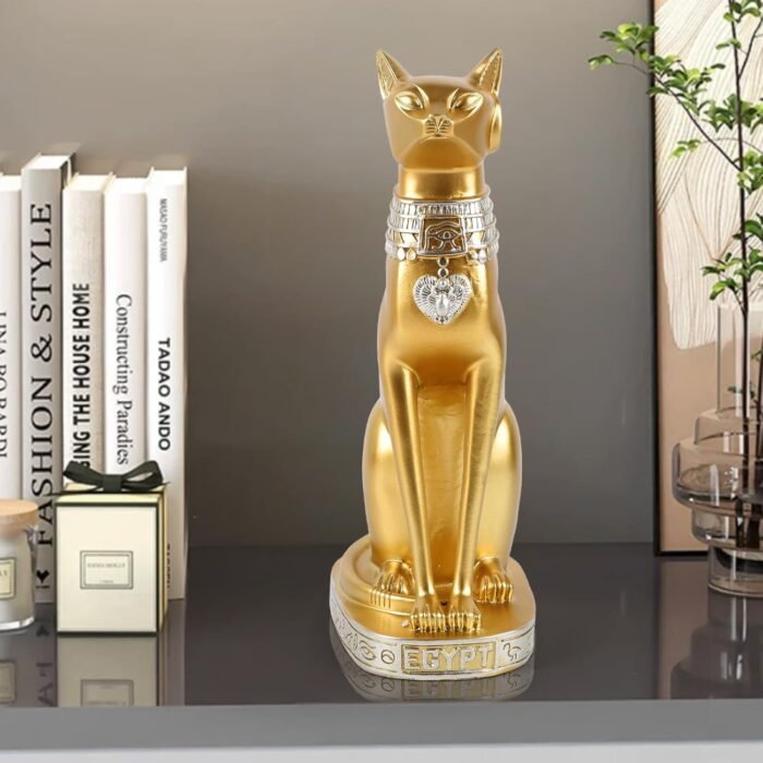 Gold Egyptian Cat Goddess Bastet Statue, Handcrafted Resin Gold Cat Statue, Myst... - Image 6