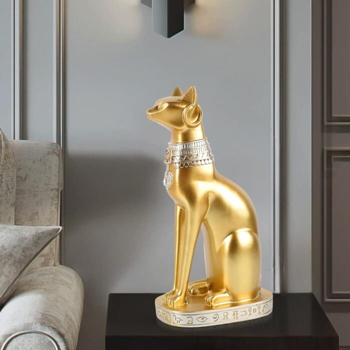 Gold Egyptian Cat Goddess Bastet Statue, Handcrafted Resin Gold Cat Statue, Myst... - Image 7